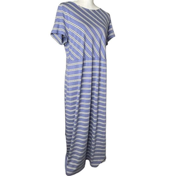 J. Jill Women’s Striped Maxi Shift Dress Short Sleeve Sz Large Periwinkle Black - Picture 4 of 9